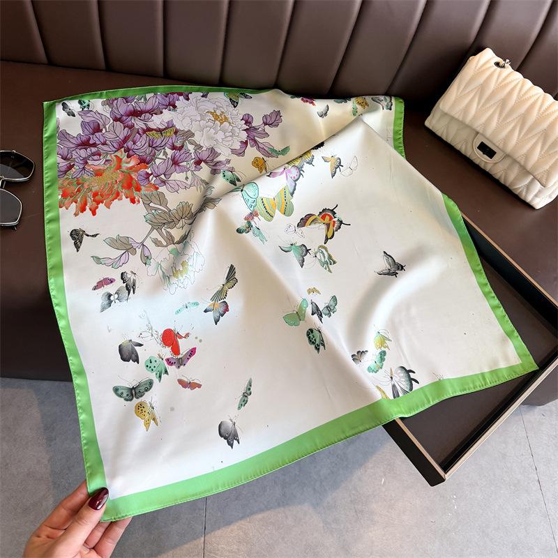 Elegant Printed Silk Like Square Scarf For Women Office Sun Protection 66*70cm