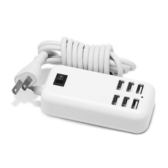 Portable 6 USB Port Hub Phone Charging Station Power Strip with On/Off Switch