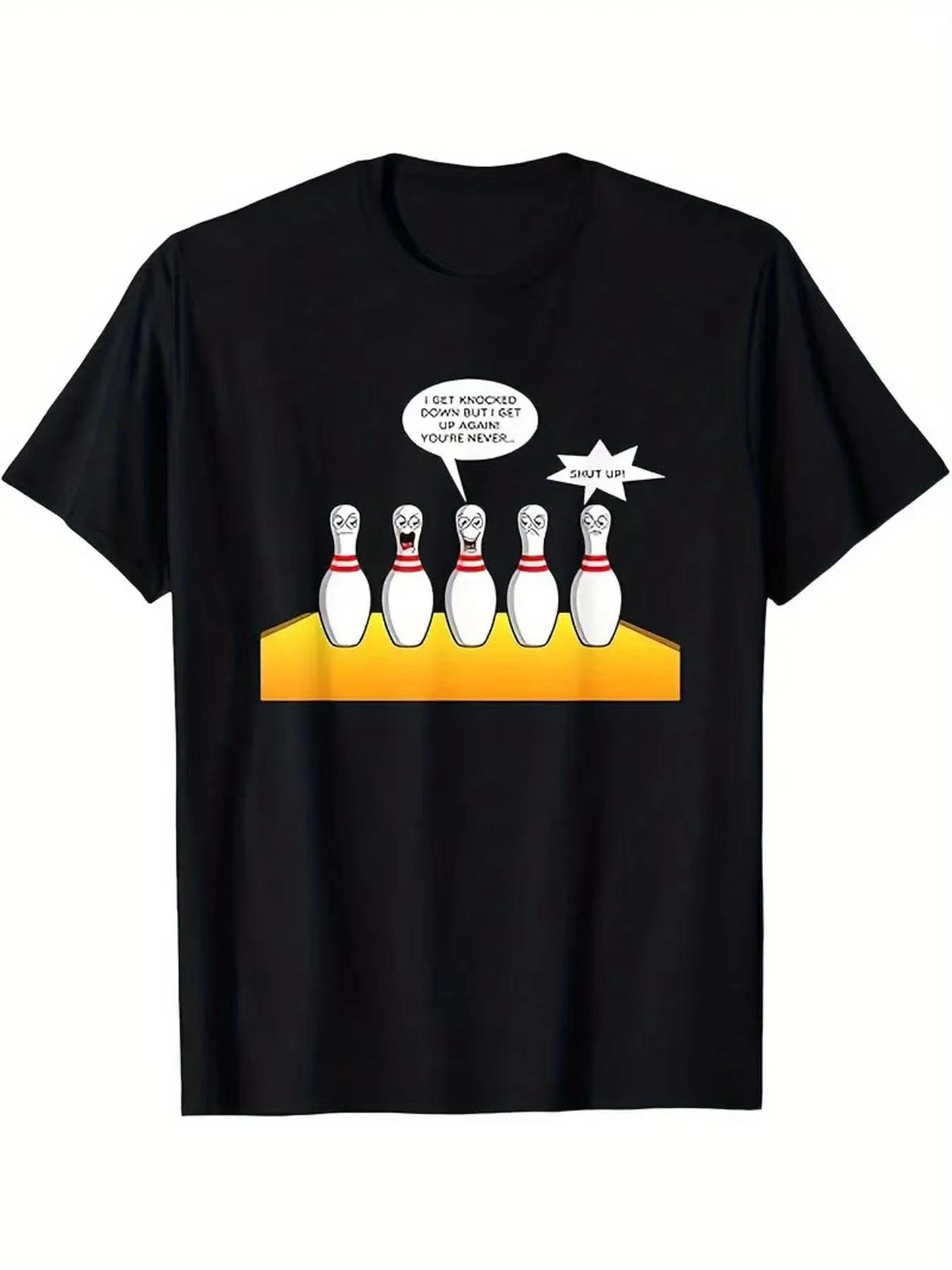 

Funny Bowling Pins Oh No Here Comes The Ball Graphic T Shirt for Women Summer Casual Short Sleeve Tee Perfect Gift for Bowlers S