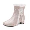 Embroidery Flower Guofeng Mary Jane Boots Lace Lotus Leaf Edge Short Parent-Child Boots Low Heel Student Boots Size 28-43