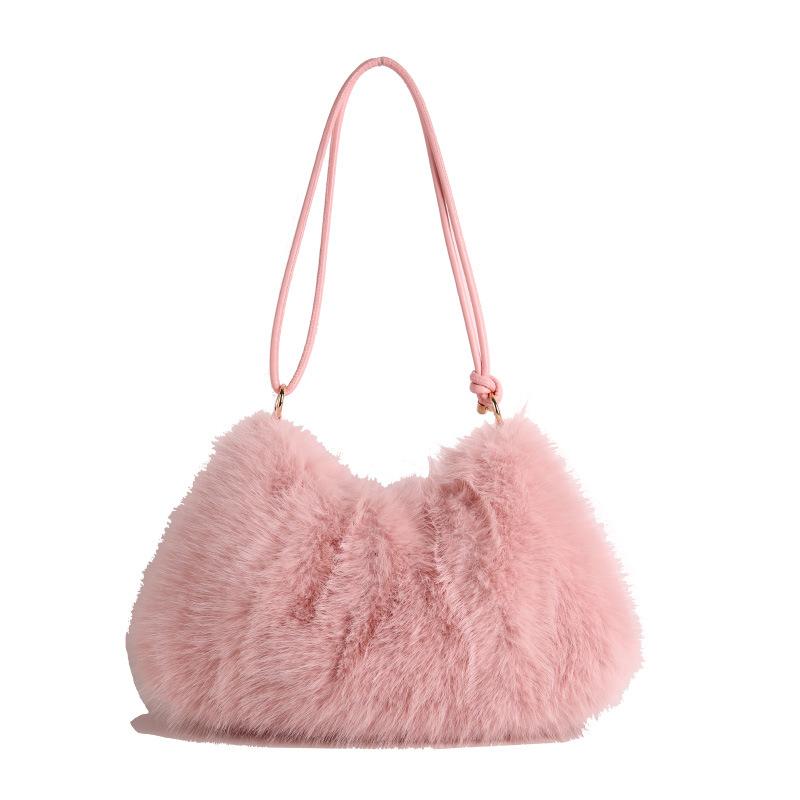 Fluffy Bag Women's 2025 Autumn and Winter New Fashion Simple Furry Shoulder Bag Textured Women's Handbag Tote Bag