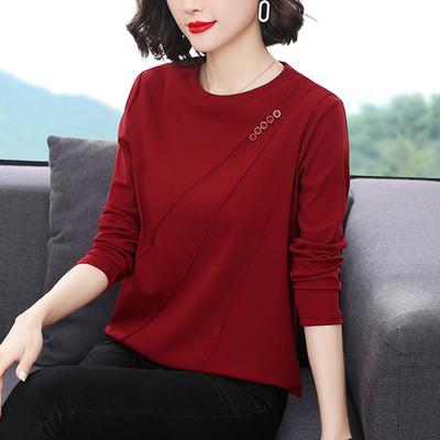 Damen Frühling und Herbst Rundhals Langarm T-Shirt Winter Mittelalterliche und Ältere Lockeres Unterhemd