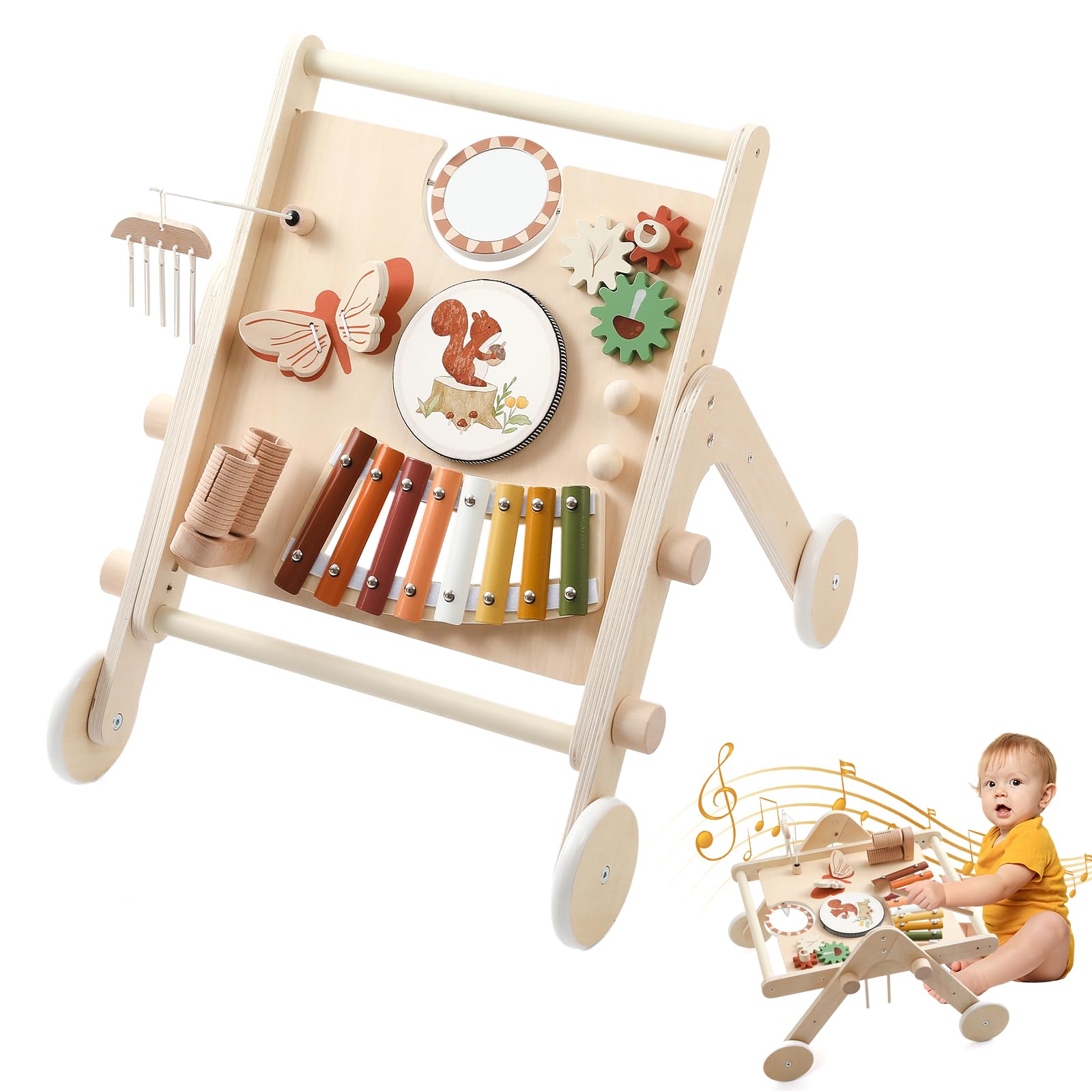 

Сделайте ходунки и деревянную игрушку-барабан для ролевых игр. Включает двойной и включает развивающую игрушку для толкания и стояния для малышей и идеально подходит для и