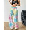 Four Seasons Women's Fashion Wide Leg Pants Macaron Tie-Dye Floral Full Print Casual Pants