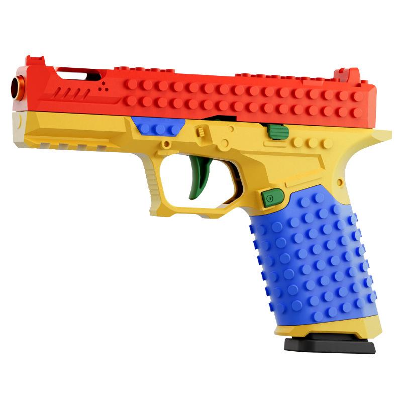 Construction Block Pistol Continuous Firing Plaything Gun Shell Throwing Airsoft Blowback Empty Hanging Outdoor Cs Weapon For Young Boys Adult