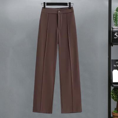 Women Suit Pants Elastic High Waist Button Zipper Fly Long Pants Solid Color Straight Wide Leg