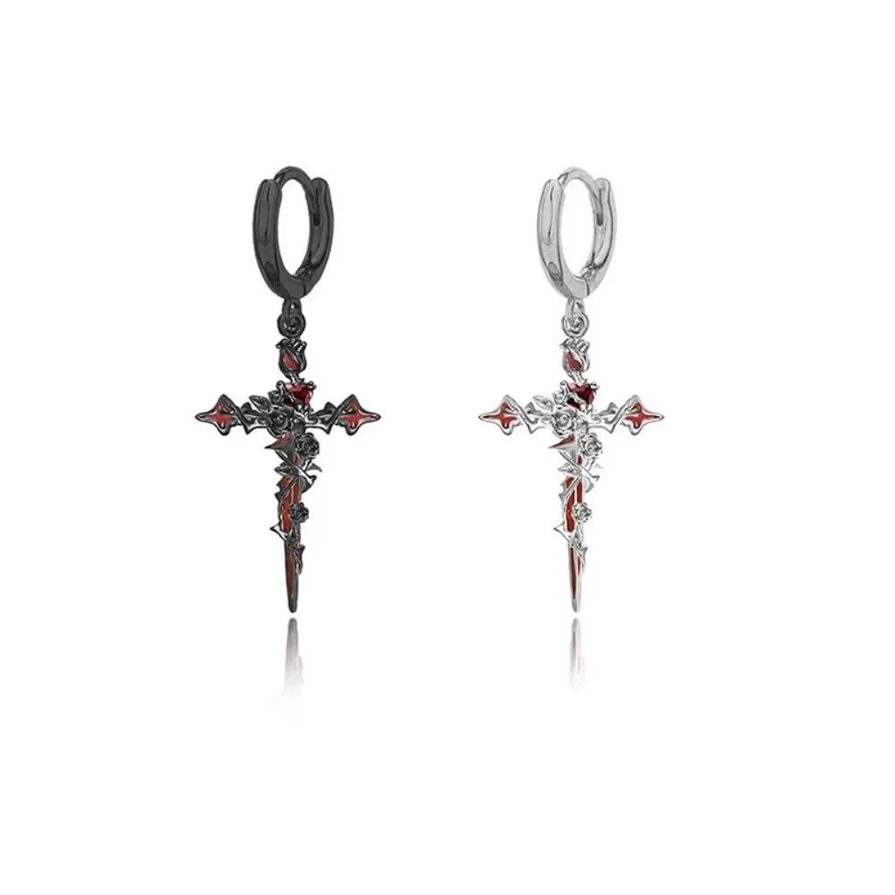 1pcs Retro Dark Star Moon Star Diamond Piercing Earrings Black and White Women's Niche Design Personalized Fashion Decoration