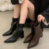 Pointed Boots Short Boots Women's 2025 New Autumn and Winter Women's Boots Niche Thin Martin Boots Thick Heel High Heels Short Boots