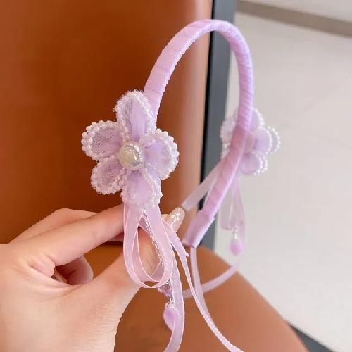 Children's Crown Flower Lace Headwear Cute Princess Garland Pearl Ribbon Hair Clasp Wedding Flower Girls Hair Accessories
