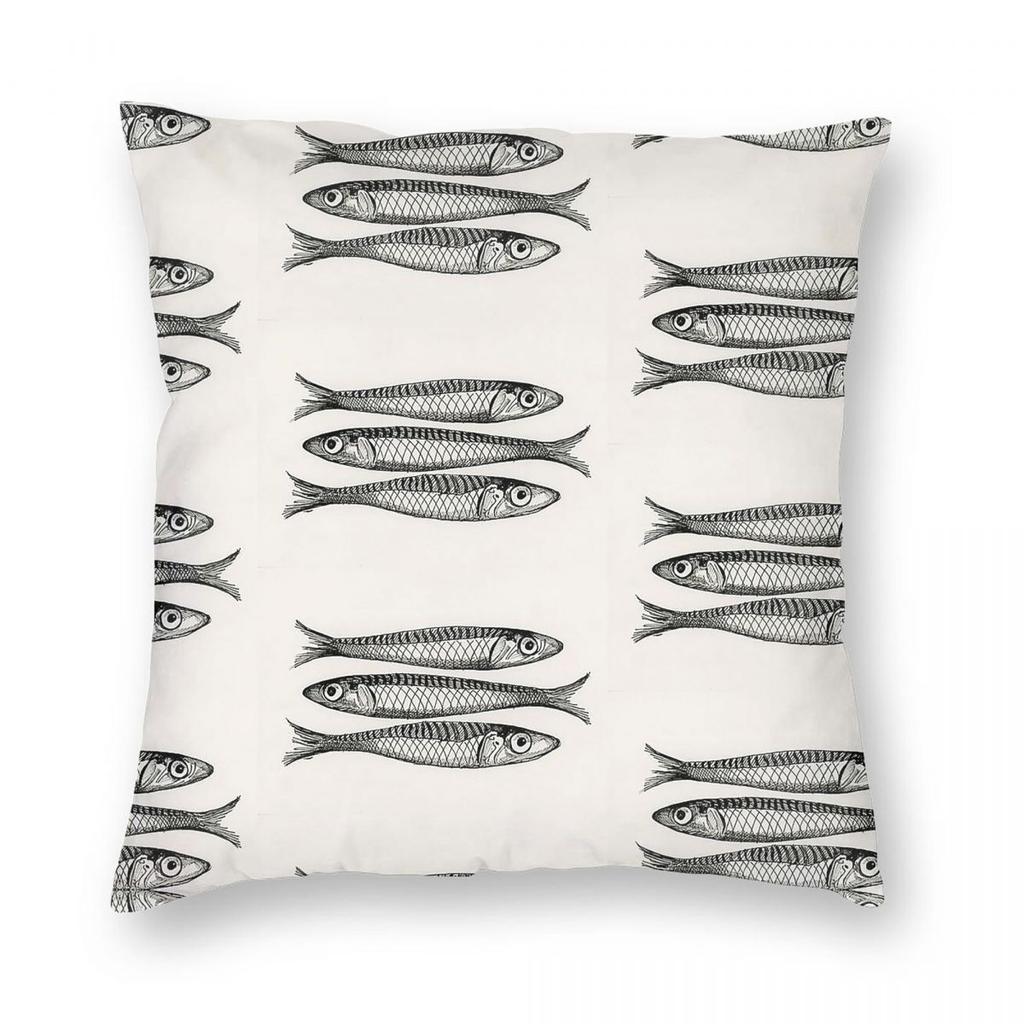 Three Little Sardines Square Pillowcase Polyester Linen Velvet Creative Zip Decorative Pillow Case Bed Cushion Cover Wholesale