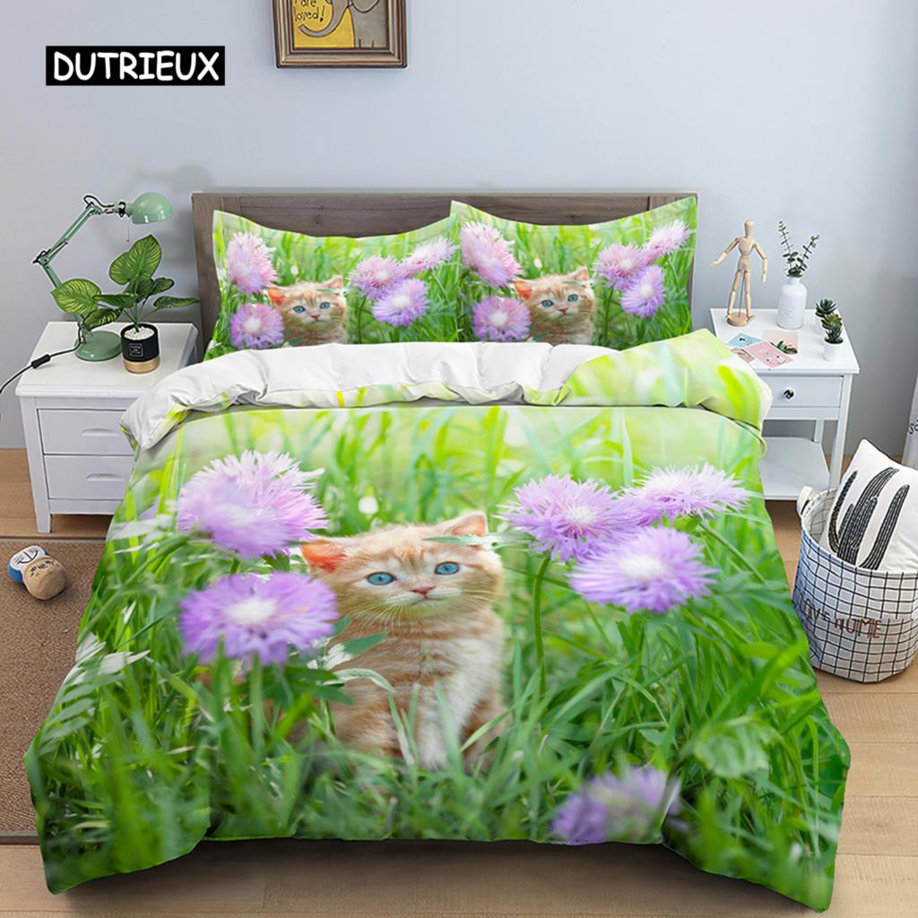 

Комплект постельного белья с принтом 3D-кота, пододеяльник размера King с застежкой-молнией, роскошный комплект постельного белья, удобный полиэстеровый пододеяльник EU single(135x200cm)