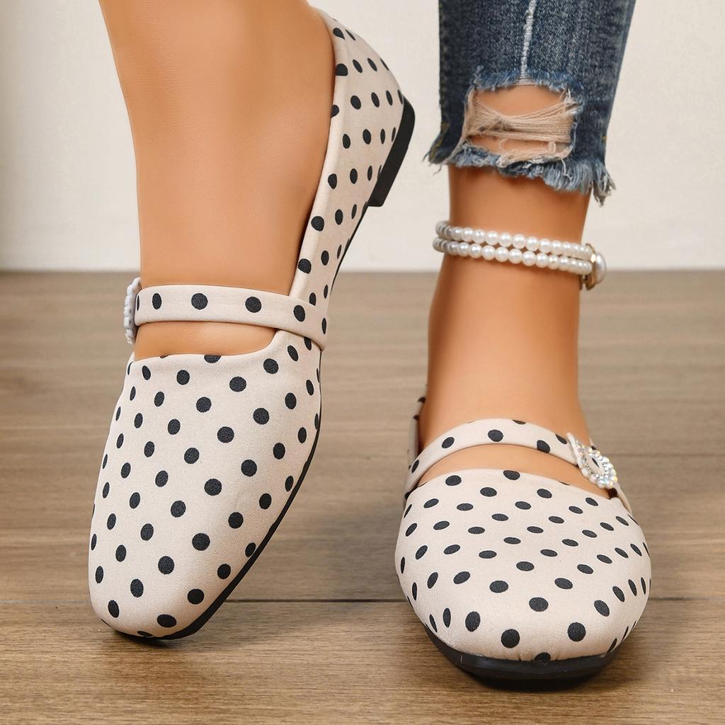 Women's Satin Vintage Mary Jane Shoes with Square Buckle Strap Flat Comfortable Slip-On Casual Footwear