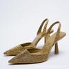 Summer Women Heels Sandals Crystal Pointed Toe Female Stiletto Party Rhinestone Shallow Slip On Heel Shoes