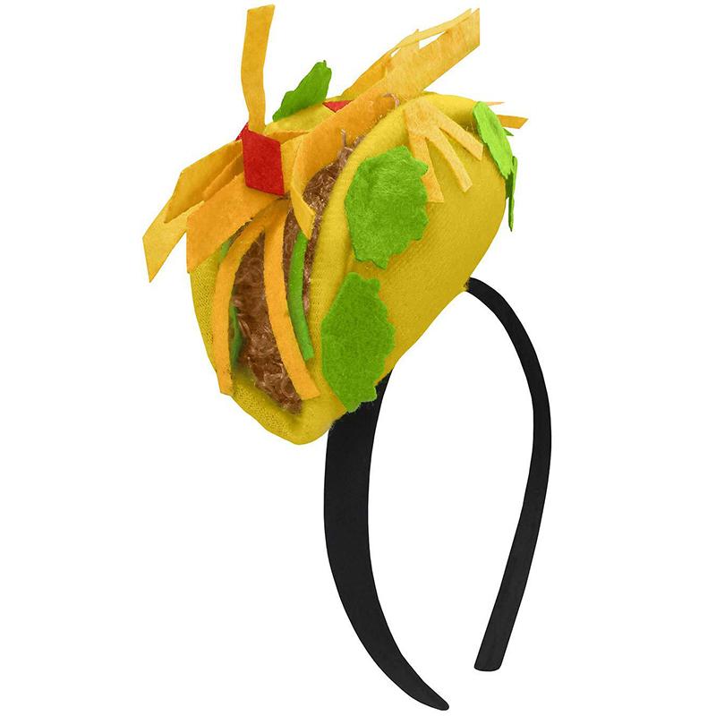 Mini Mexican Taco Headband French Fries Hats Men Felt Taco Hat For Adults Fast Food Halloween Costume Prop Unisex Women