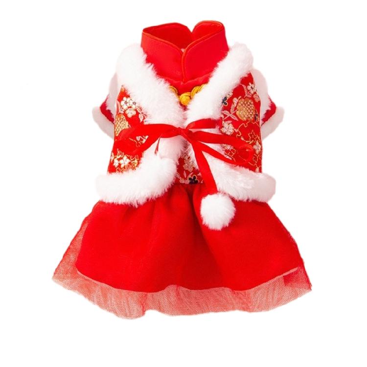 

Dog New Year Apparel Pet Coat Tang Suit Wind Resist Furry Lining Warm Outfit S