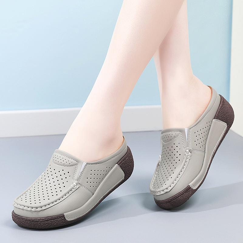 Ladies Platform Loafers Casual Elegant Leather Sandals Clog Slippers Backless Mules Women Thick Sole Height Increase Shake Shoe