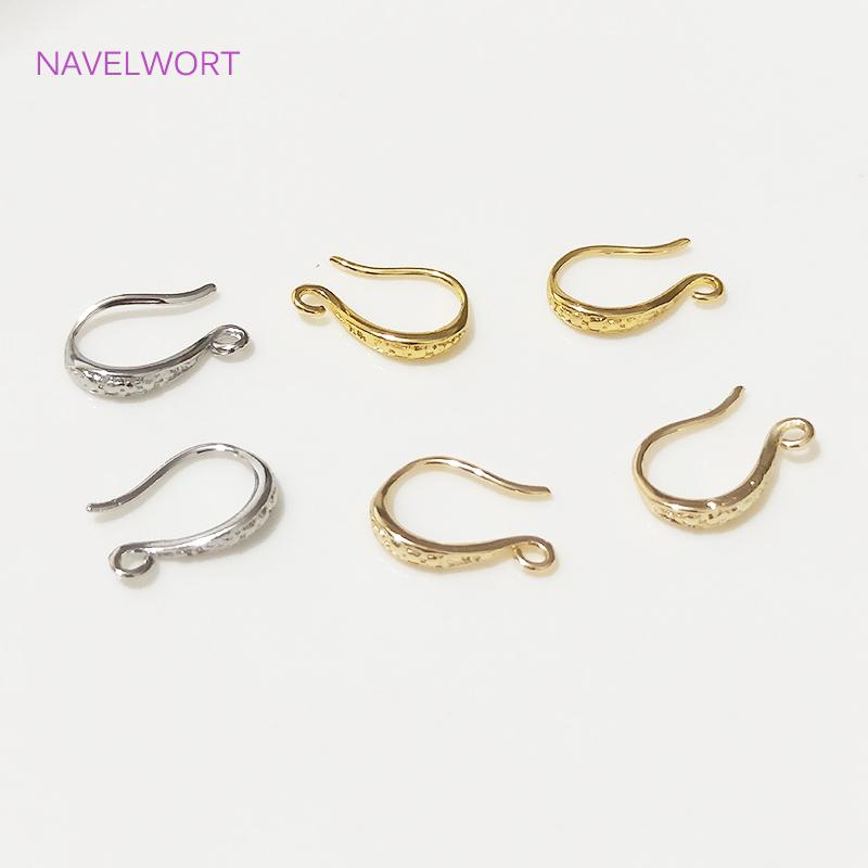 14K Gold Plated Flattened Ear Wire with Loop,Brass Earring Hook Fitting,Accessories For Earrings,DIY Jewelry Making Accessory
