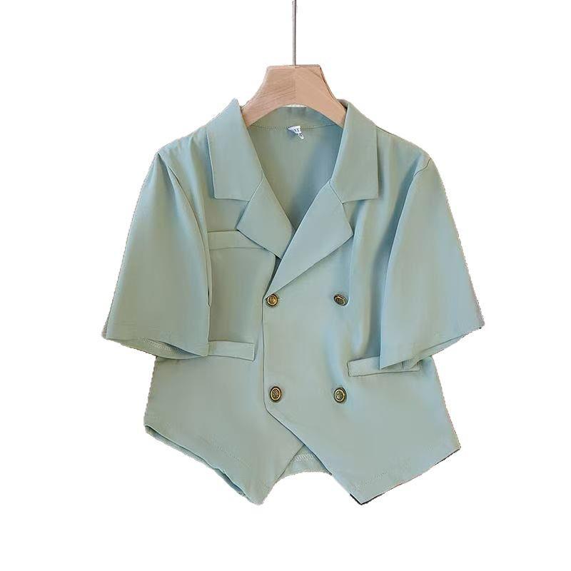 Korean-Style Plus Size Pleated Skirt Suit with Irregular Collar Top