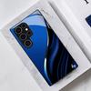 Blauer Farbverlauf Linien Handyhülle Glas Handyhülle für Samsung Galaxy S26 S25 S24 S23 S22 S21 FE Ultra Plus Herrenstil Business
