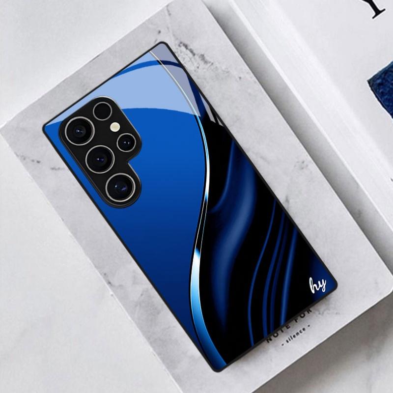 Blauer Farbverlauf Linien Handyhülle Glas Handyhülle für Samsung Galaxy S26 S25 S24 S23 S22 S21 FE Ultra Plus Herrenstil Business