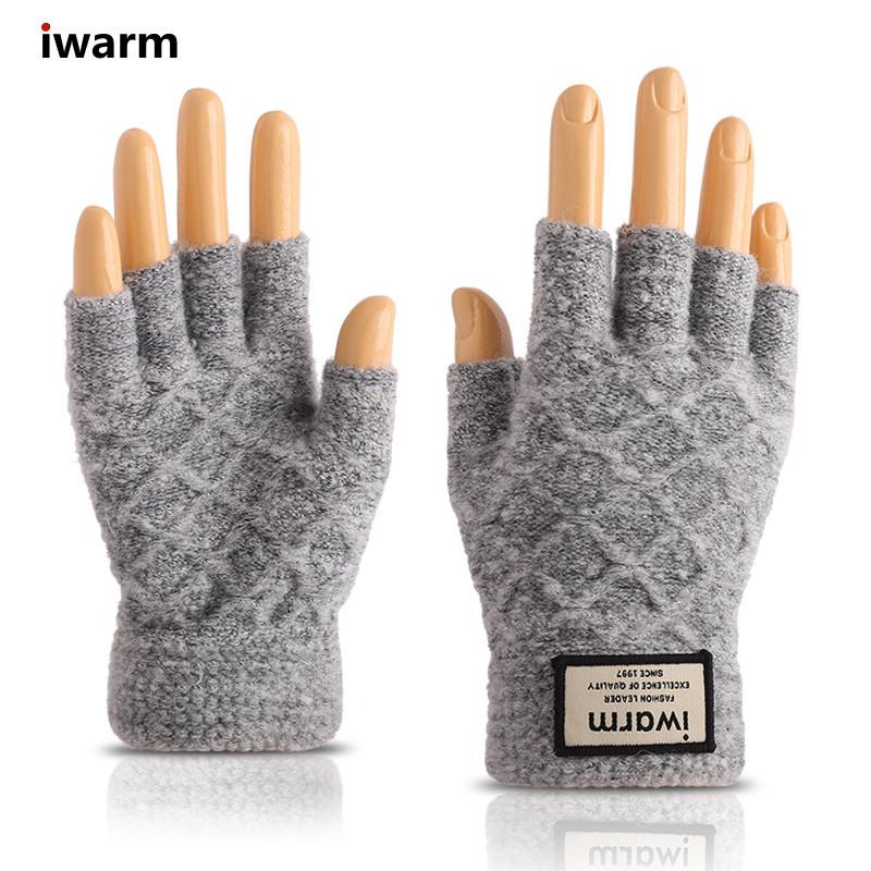 iwarm loves warmth, winter half-finger cashmere gloves, cold-proof and warm jacquard for men and women, piled thickened knitted gloves