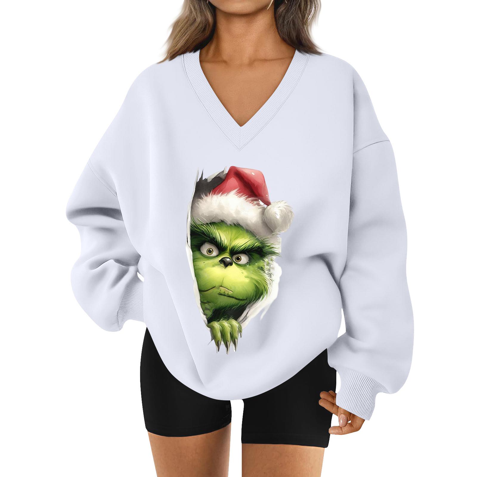 

Женская свободная и удобная спортивная одежда с V-образным вырезом и надписью, толстовка с длинным рукавом, повседневная одежда для сочетания XL белый