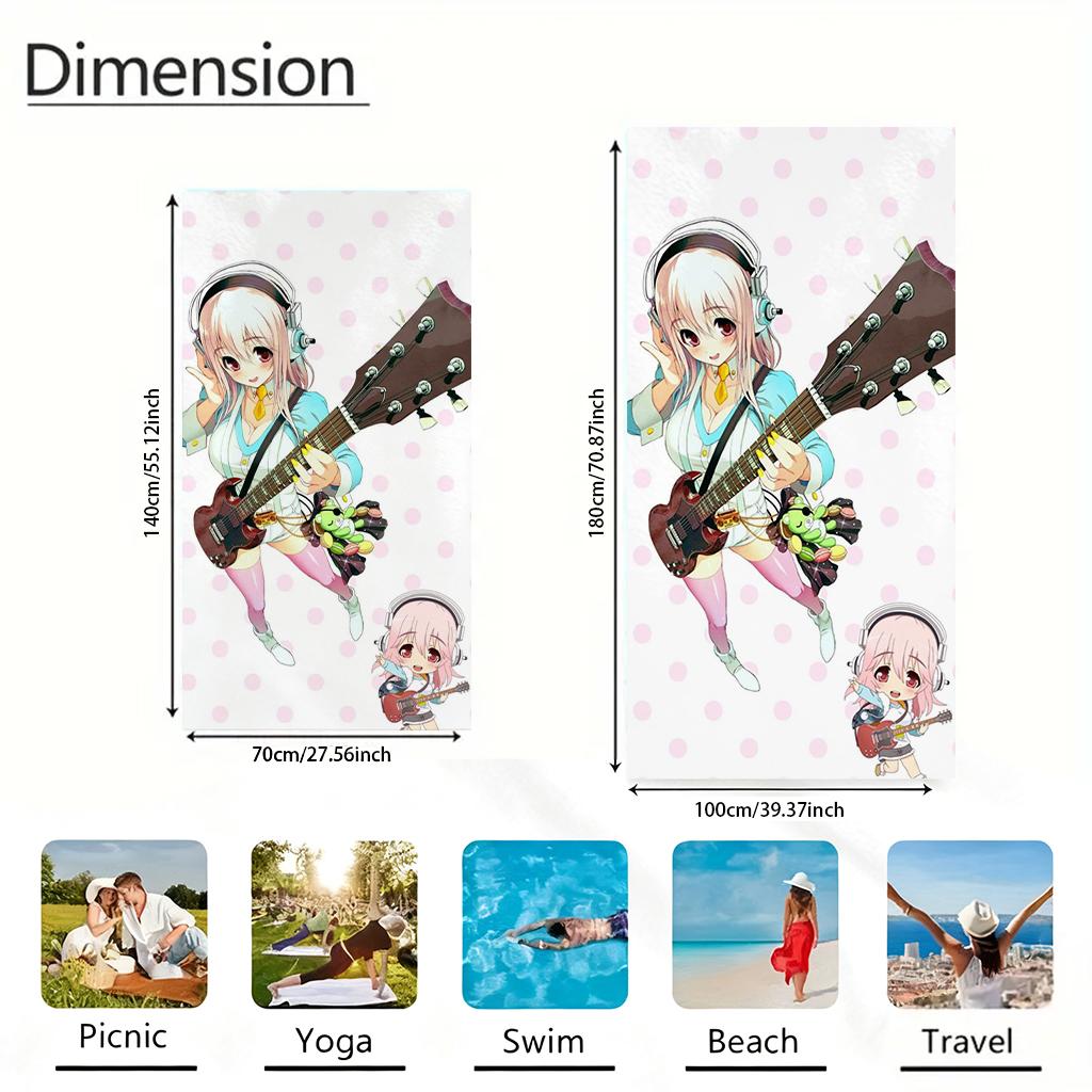 S-Super Sonico Anime Beach Towel Small To Large Soft Quick-Drying Towel Sand Free Beach Towel Suit For Fitness Yoga Gym Camping