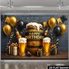 Bannière d'anniversaire 2D pour adulte, Tonneau de bière & Ballons Fête & Fond en direct