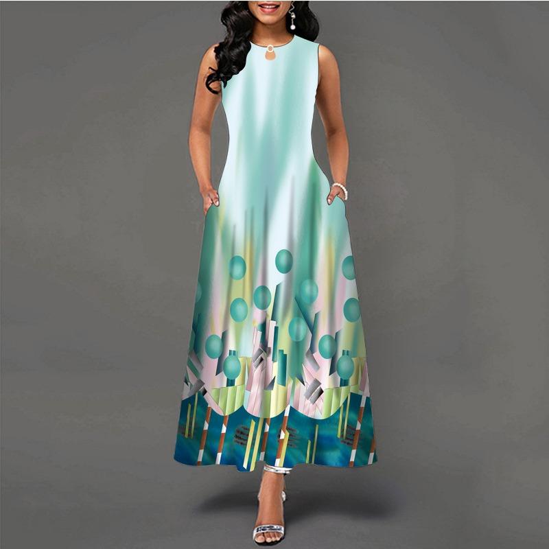 Women's clothing European and American style large size dress digital printing sleeveless versatile
