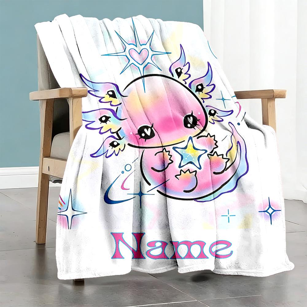 Axolotl65 Customize Your Name Blanket Throw Personalized Blanket Durable Comfort for Picnics Bedding Sofa Bed All-Season Use
