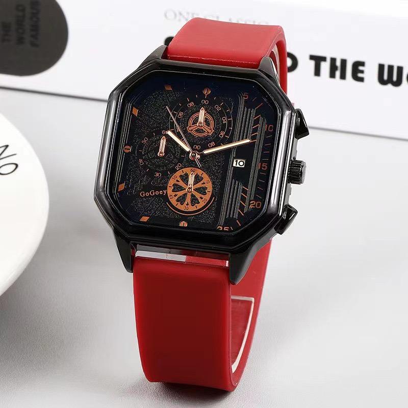 

Мужские кварцевые часы Сплавной циферблат Деловые мужские часы Силиконовый ремешок Большой циферблат Квадратные спортивные часы Крутые черные наручные часы для мужчины красный