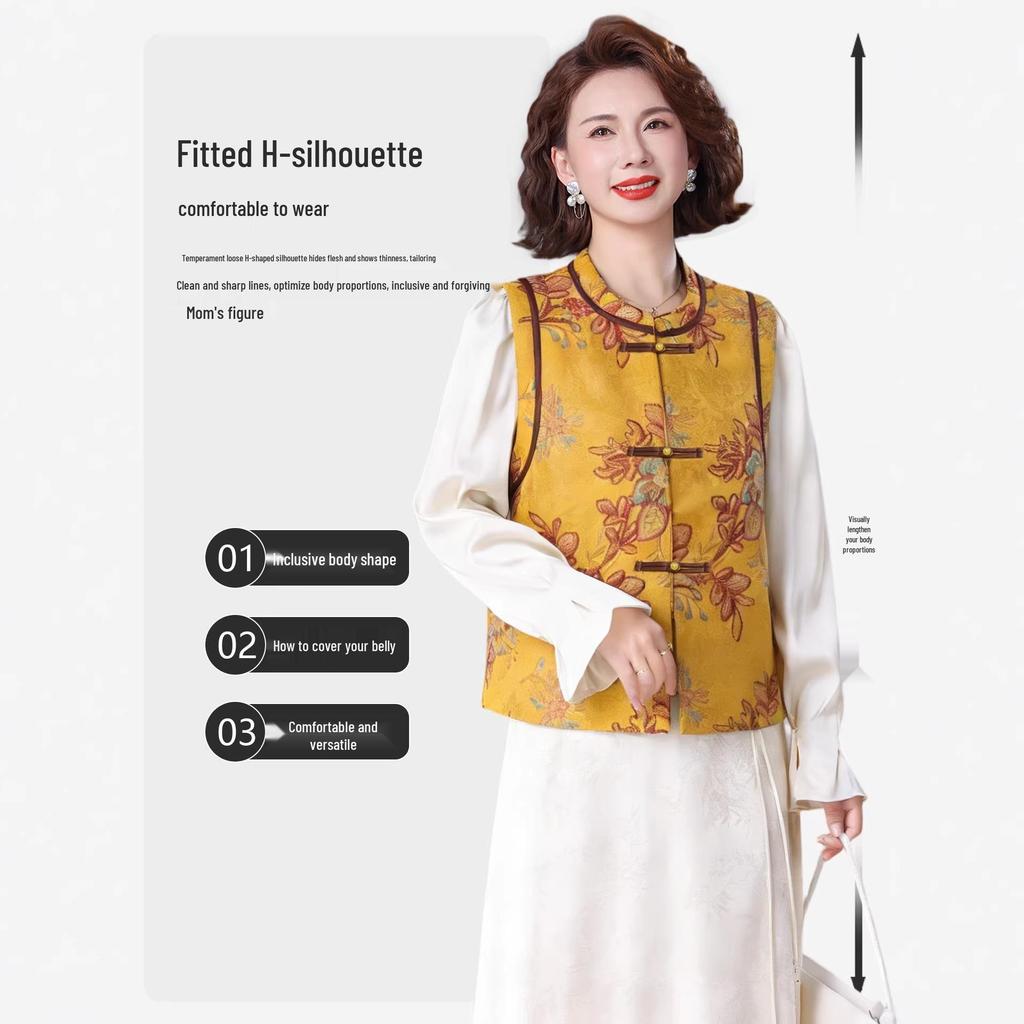 Mother's Day Stylish Frog Button Chinese Vest for Moms - 2026 Elegant Outerwear for Middle-Aged and Elderly.