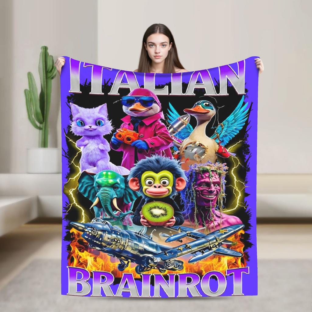 Italian Brainrot una coperta brainrot a maglia in flanella super morbida per esterni, viaggi, camera da letto, piumino