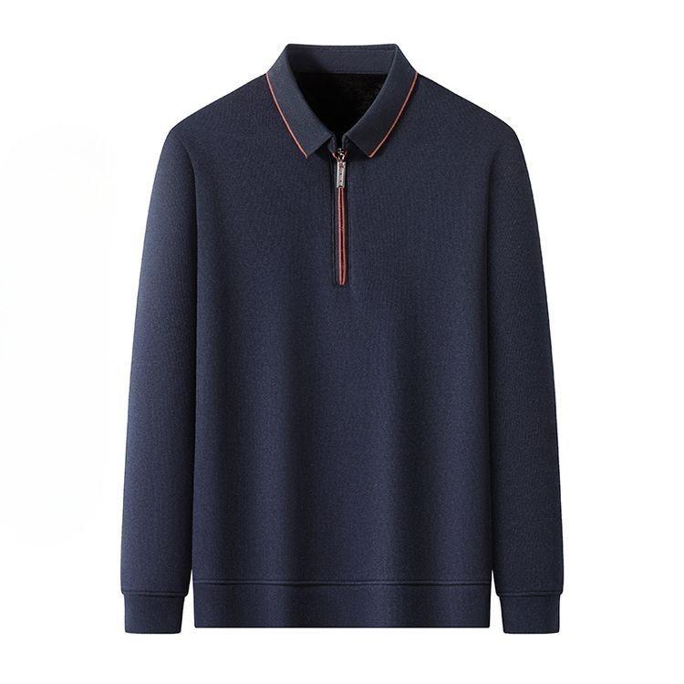 Winter Plush Thickened Sweatshirt for Men with Semi-zipper Design Base Knitted Sweater Lapel Versatile Fashion Sweatshirt for Men