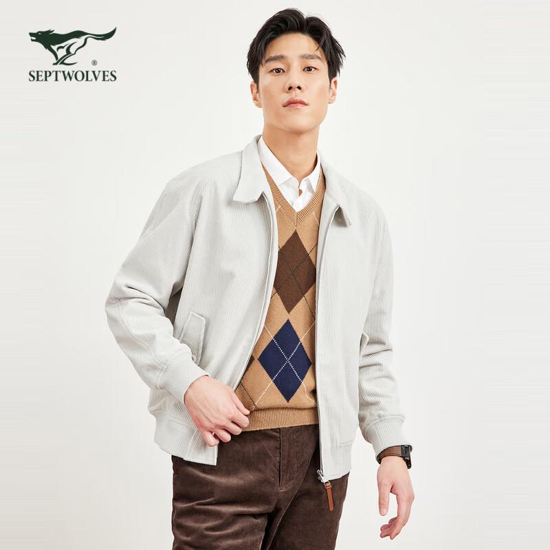 

Septwolves Men s Corduroy Stand Collar Jacket with Wolf Cub Pattern XL (175)