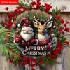 Santa Gnome Reindeer Merry Christmas Round Flat Wooden Hanging Sign