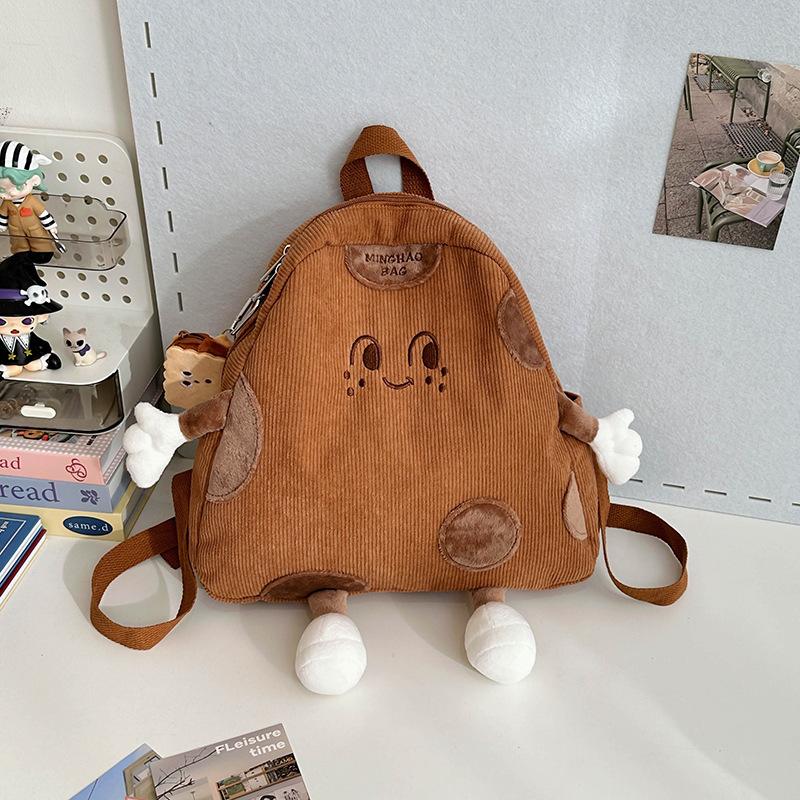 Schoolbag autumn and winter new ins cute cheese corduroy backpack female, Japanese chic soft sister backpack student backpack cute