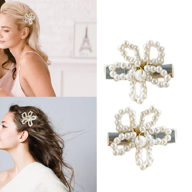 2PCS Hair Clip Artificial Pearls Flower Hairpin Side Bangs Clip Shopping Sidepin Side Pin Lady Hair Styling Tool