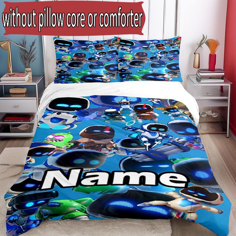 3pcs Duvet Cover Set (1*Duvet Cover + 2*Pillowcase, Without Core), Custom Name Cosmic Bot Crew Pattern Bedding Set, Home Bedroom Decor Gift