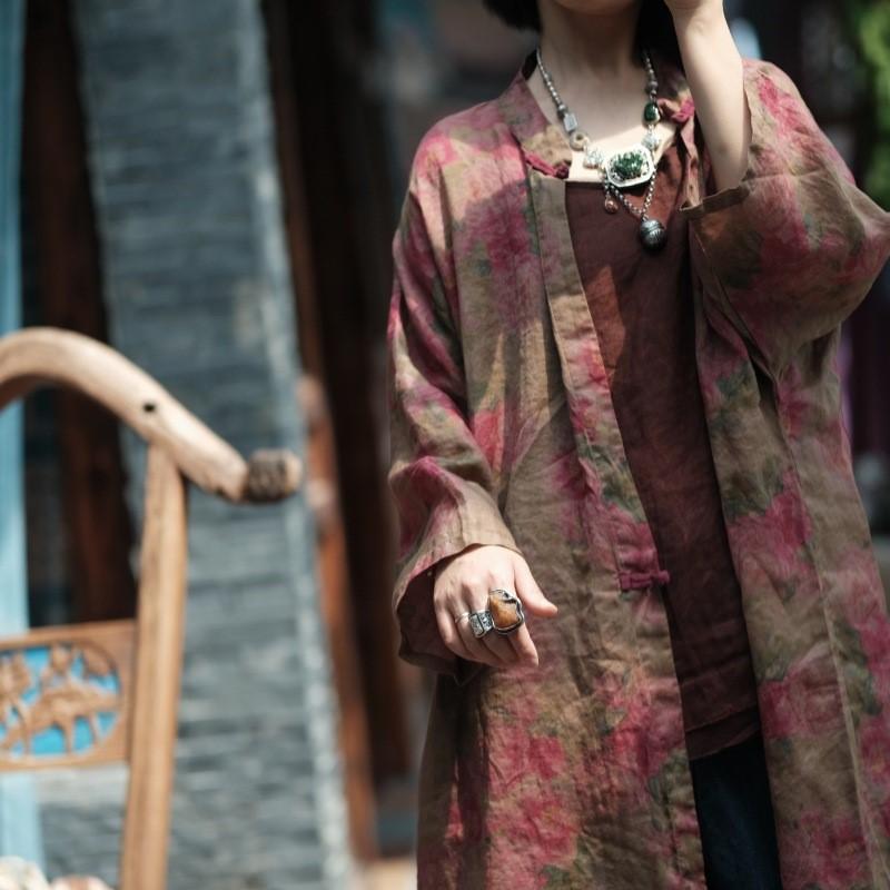 Johnature Fashion Print Chinese Style Shirt Spring Summer Woman Collar Casual Vintage Long Sleeve Shirt