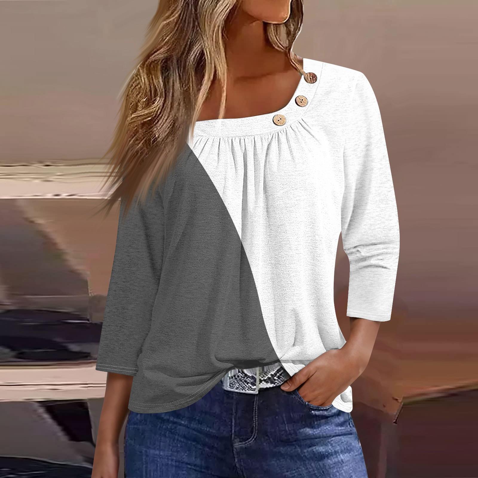 

Жен. Футболка Футболка С принтом Пуговицы Рукав 3/4 Повседневные Выходные Мода Классический Классический Верх S