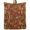 Retro 1970s Brown & Orange Mushrooms & Flowers Throw Blanket Portable Lightweight Blanket for Travel Camping