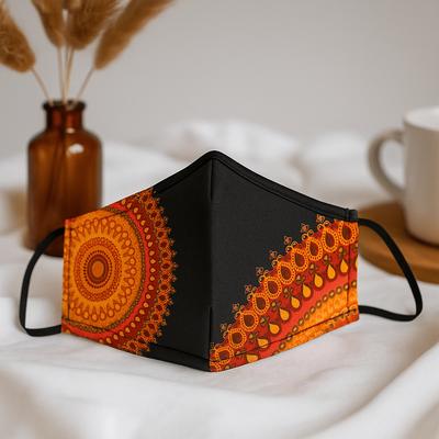 Cloth Face Mask With Filter, Orange Mandala Adult