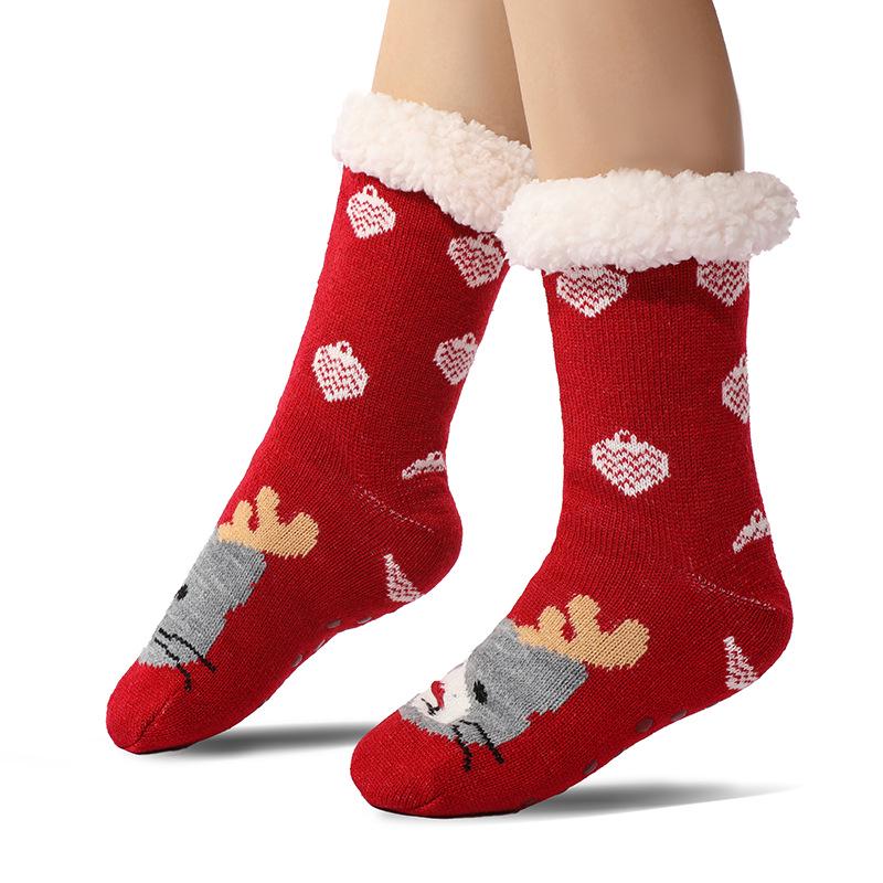 Cross-Border Women's Christmas Fleece Blanket Floor Slipper Socks – Thickened Cotton Sleep Stockings