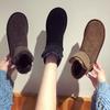 Vinter rund tå ensfarget middels skaft Haoyang snøstøvler flat såle varme dameboots moteriktige og allsidige