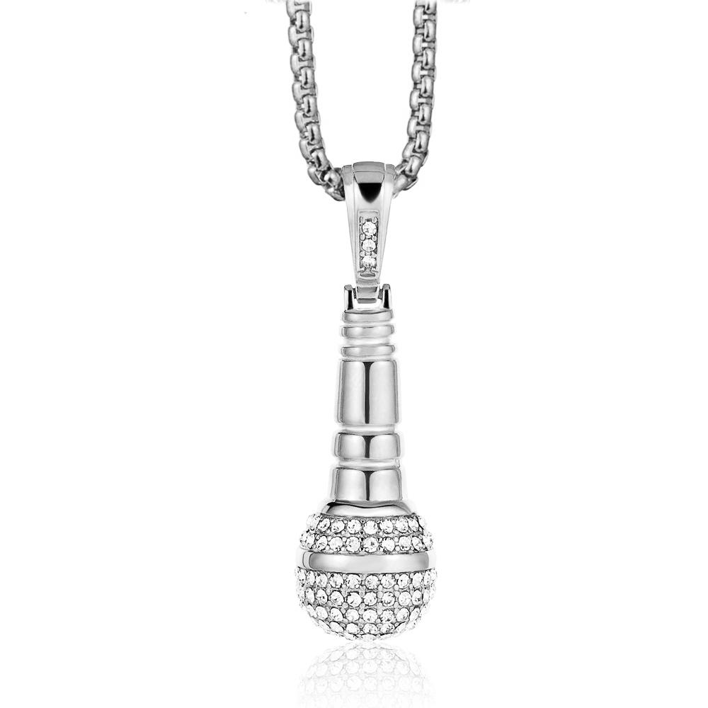 

Hip Hop Iced Out Bling Microphone Pendants Necklace For Women/Men Stainless Steel Chain Hiphop Rapper Music Jewelry Dropshipping 50cm