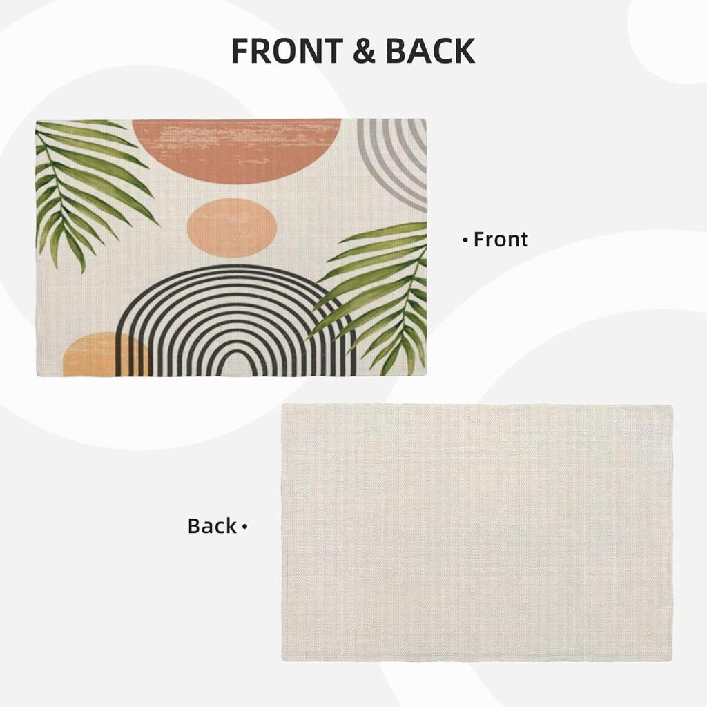 Mid Century Placemats Set of 4, Boho Abstact Sunset Leaf Stripe Decorative Table Mat 12 x 18 Inch Heat Resistant Non Slip Line Fabric Summer Place