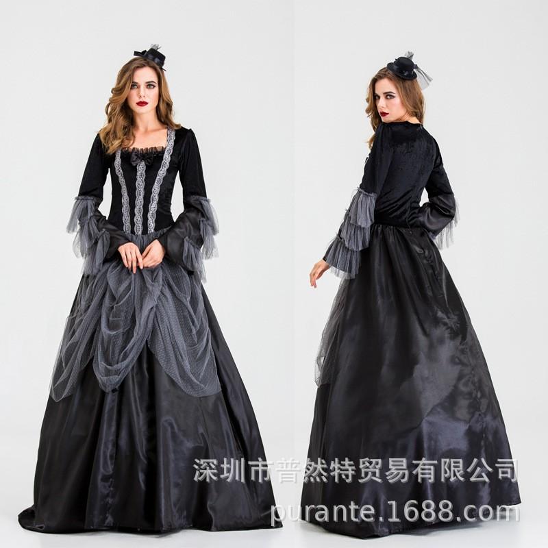 Womens Gothic Victorian Queen Costume Long Gown Halloween Party Cosplay Stage Performance