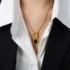 Exquisite Agate Pendant OT Clasp Necklace & Personalized Titanium Steel 18k Gold Ring Set