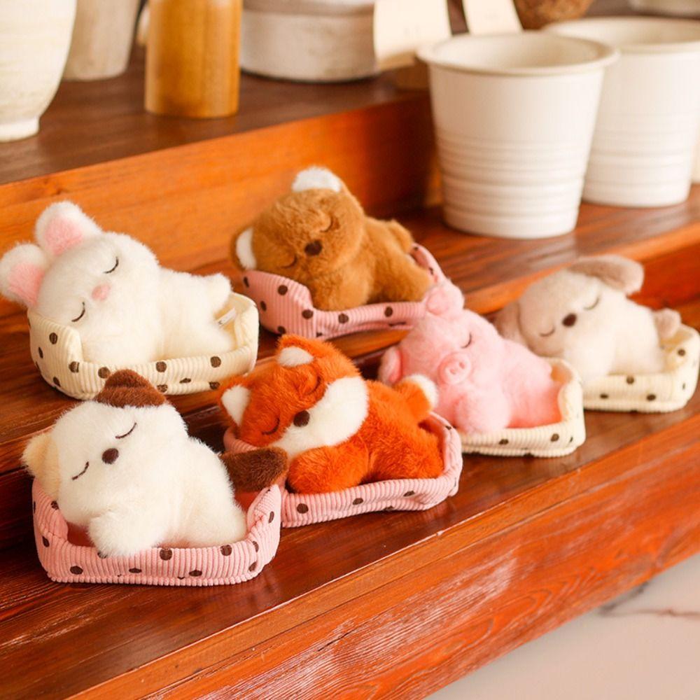 Kawaii Cartoon Begleiter Fuchs Bär Hund Katze Tier Ornamente Weißes Kaninchen Liegend in Seinem Nest Tier Kissen Geschenk